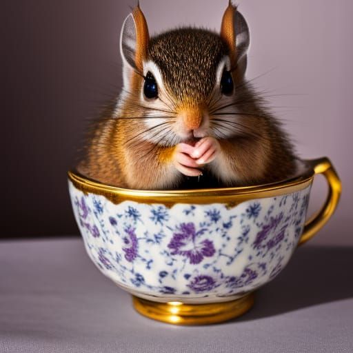 Baby Squirrel in Teacup: Whimsical Photography