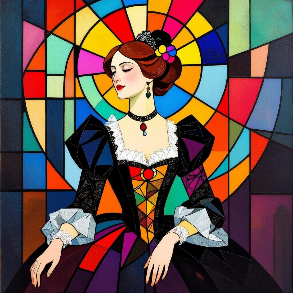 Victorian Woman in Stained Glass Style