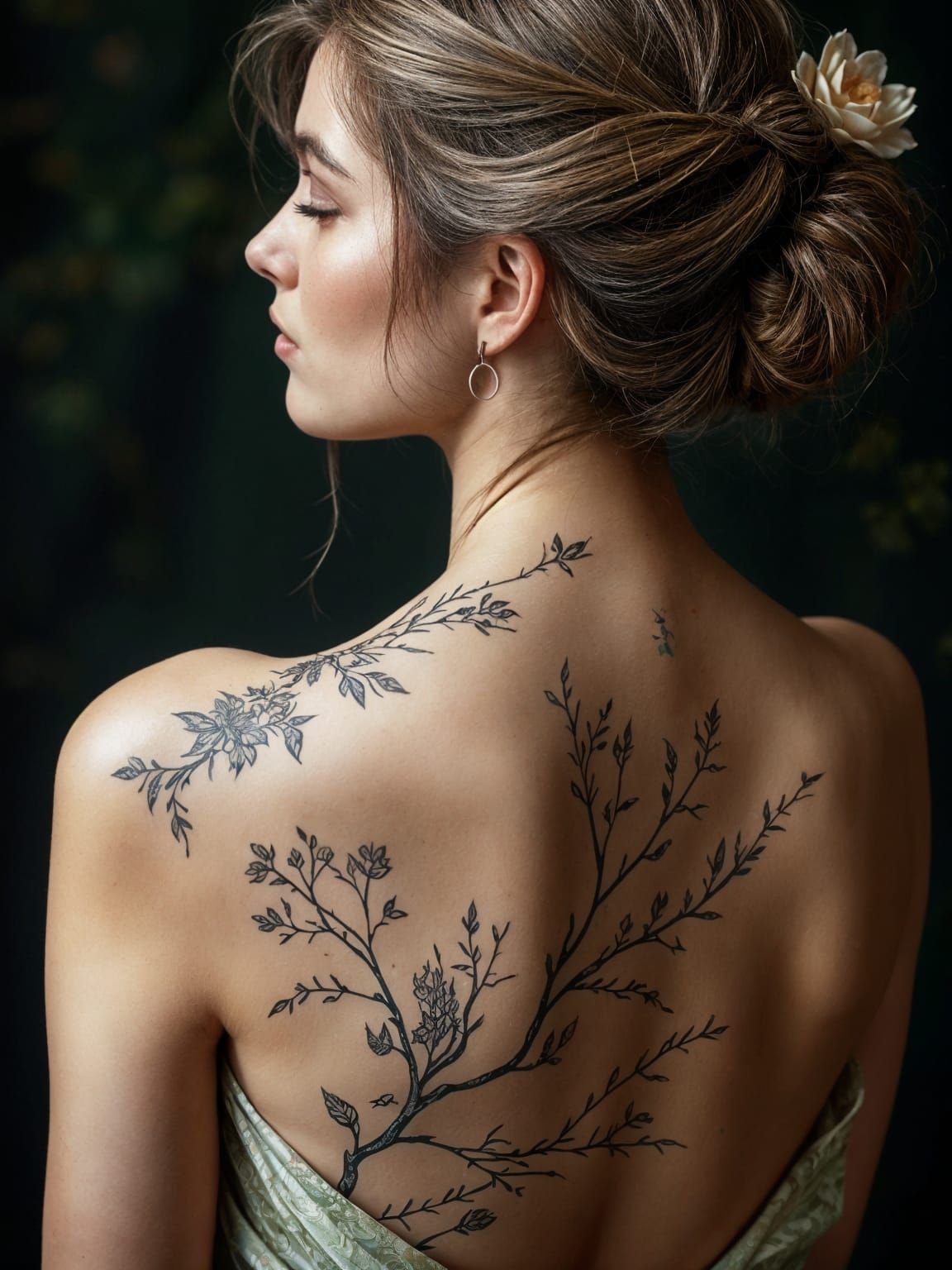 Nature Tattoo Showcase on Woman's Back
