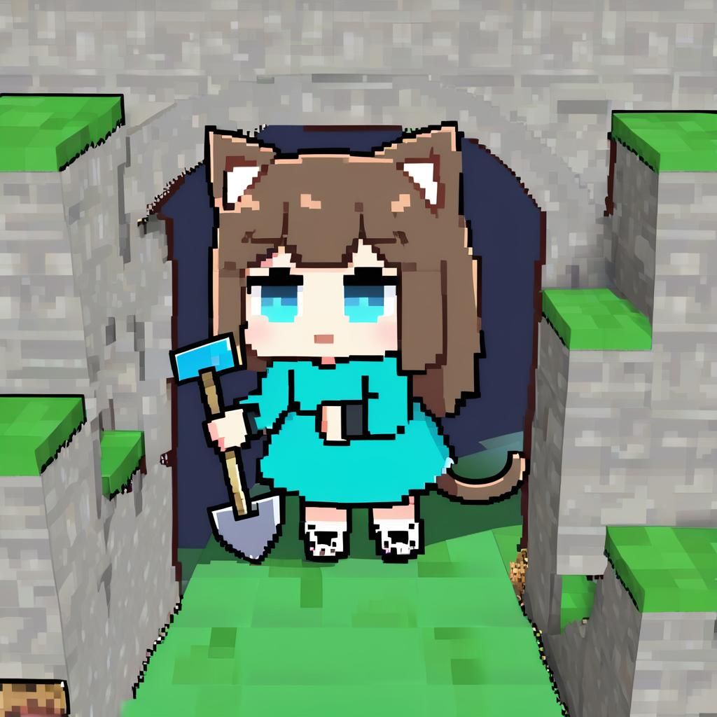 Minecraft Catgirl Digging Tunnel
