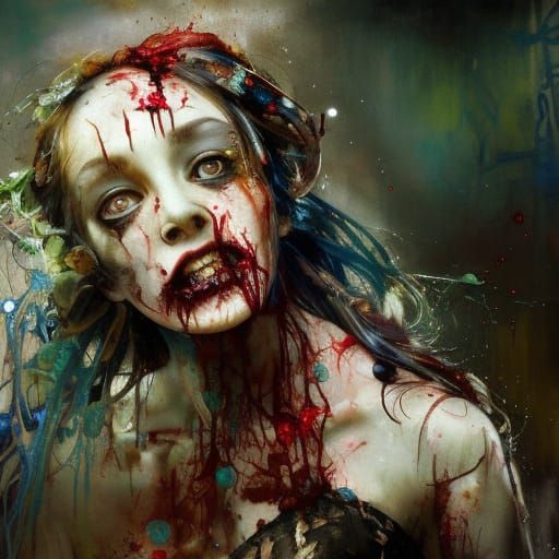 Decaying Victorian Zombie Girl in Oil Splash Style