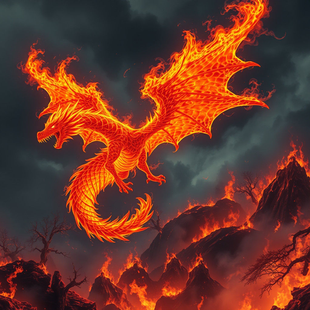 Fiery Dragon Soaring Through a Burning Landscape
