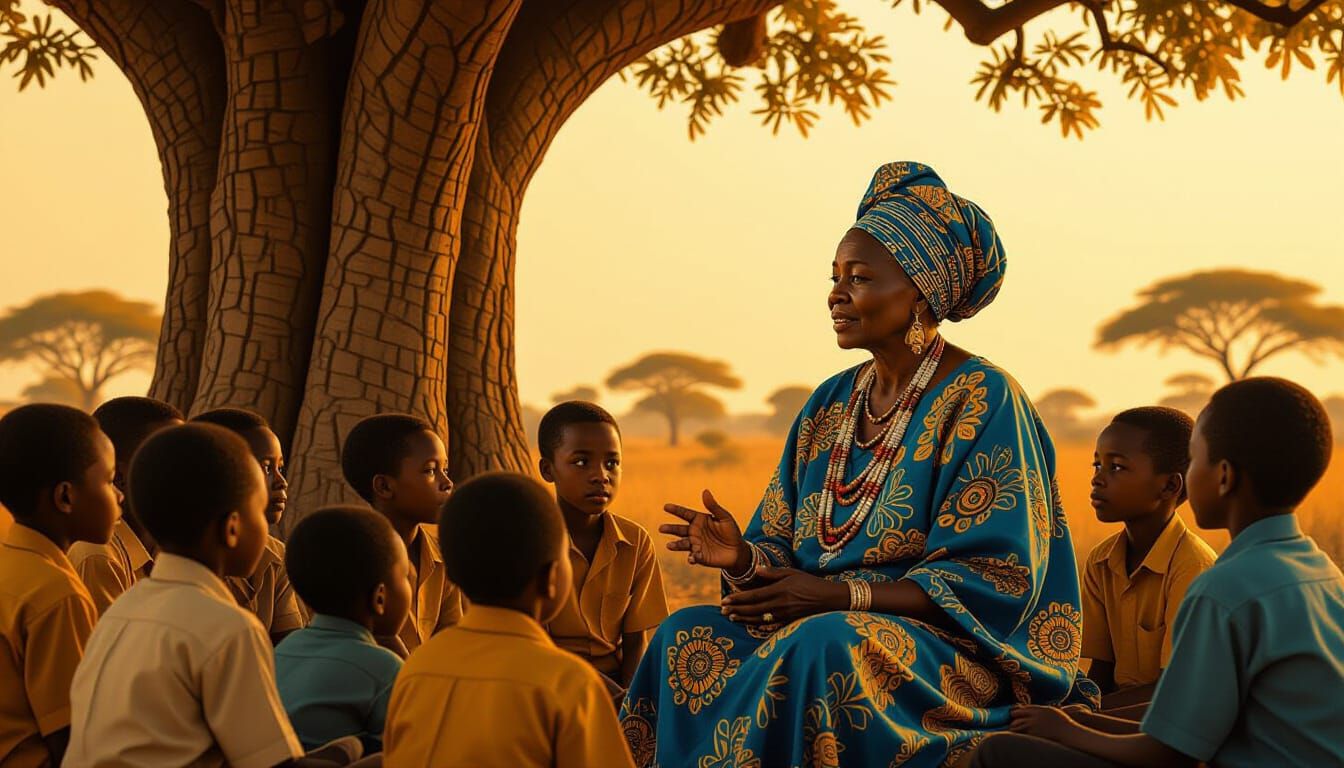 African Elder Shares Wisdom Under Baobab Tree
