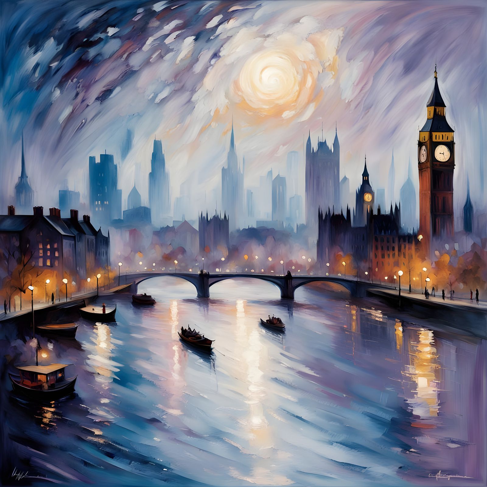 London Nightscape in Soft Impressionist Brushstrokes