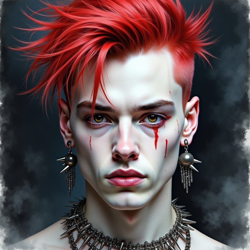 Watercolor Portrait of a Punk Man with Silver Glitter