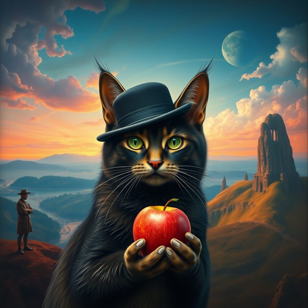 Whimsical Feline Son of Man in a Fantastical World