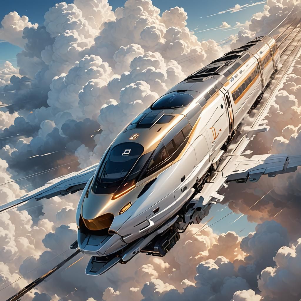 Futuristic Anime Train Journey Through Clouds
