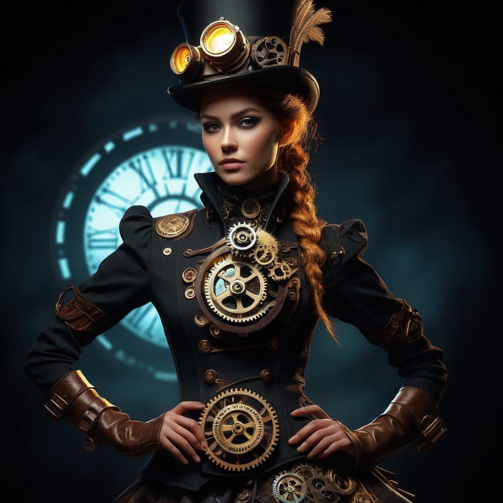 Steampunk Runway Model in Iridescent Fabrics and Mechanical ...