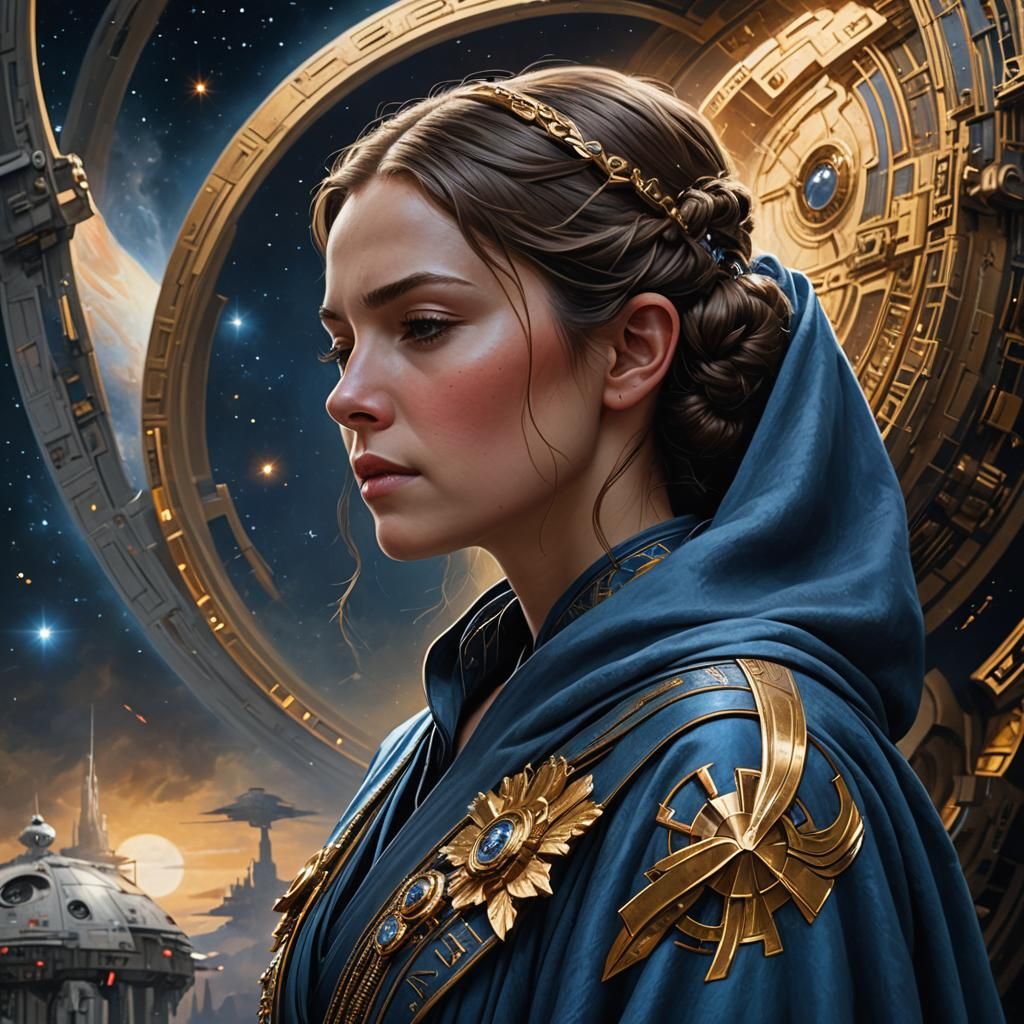 Serene Woman in Star Wars Inspired Stardust Scene