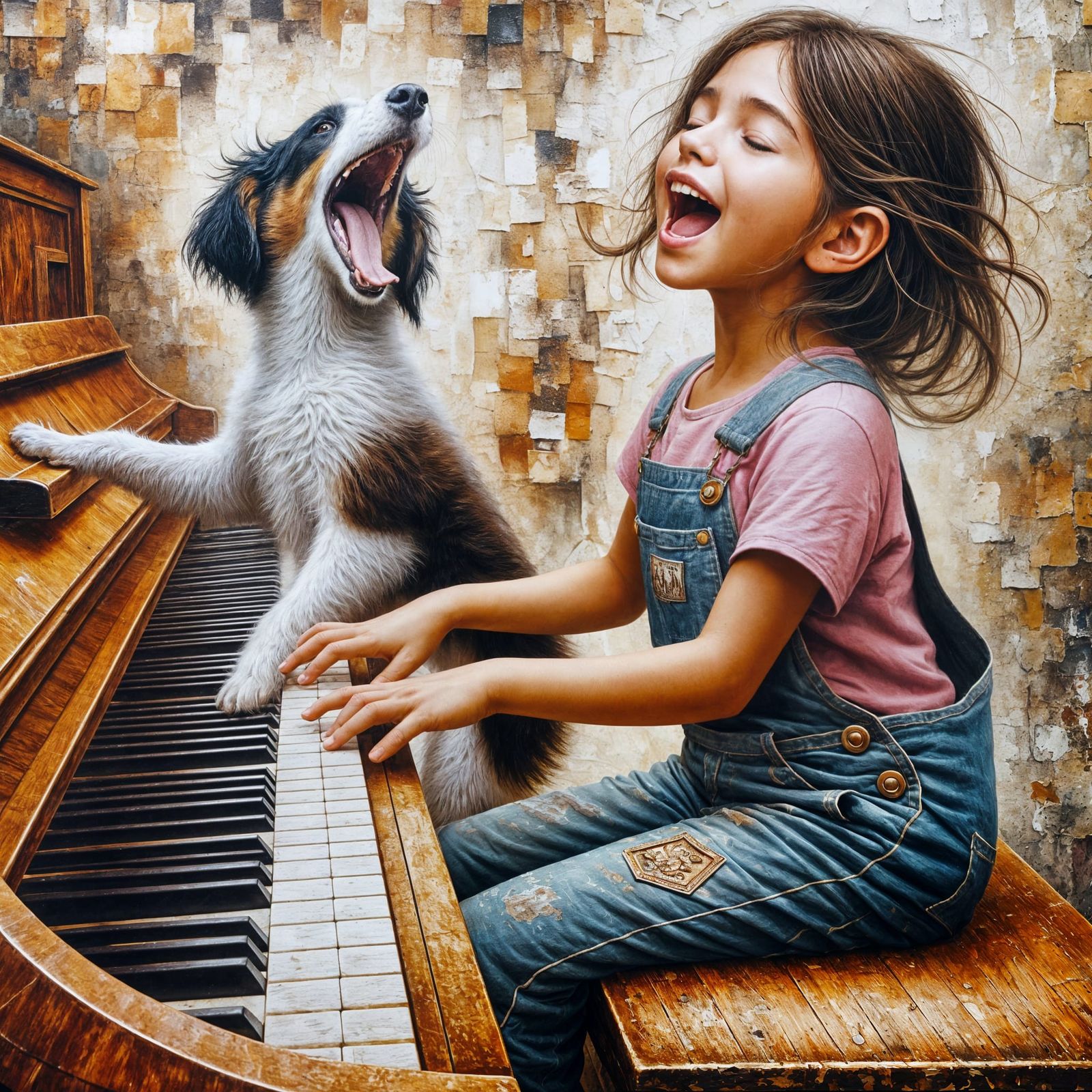 Joyful Girl Plays Piano with Her Barzoi Puppy Friend in Vibr...