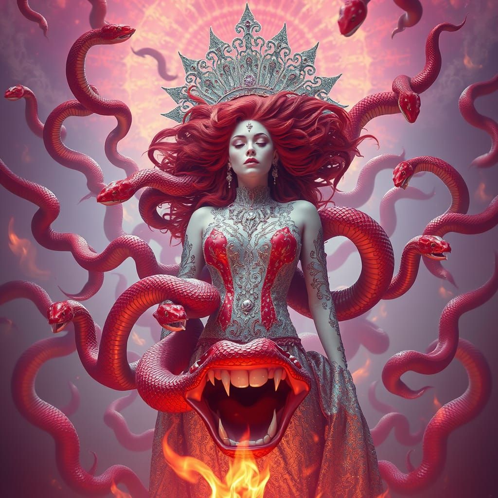 Goddess with Snake Headpiece in Digital Matte Painting