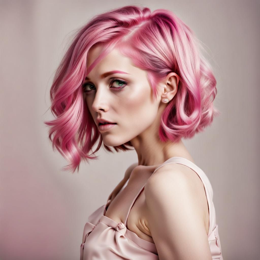 Lady with Pink Hair, AI Generated Portrait