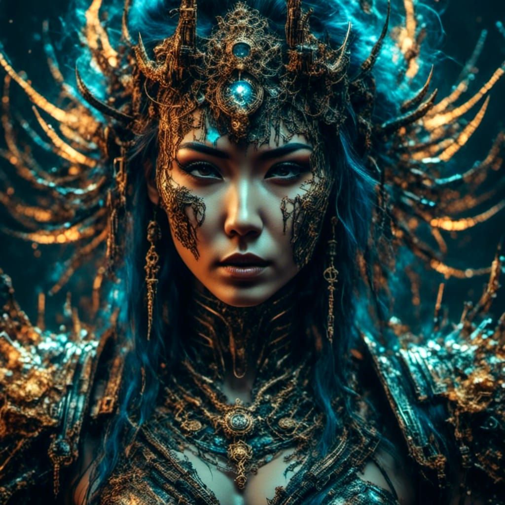 Glitched Asian Android in Futuristic Style