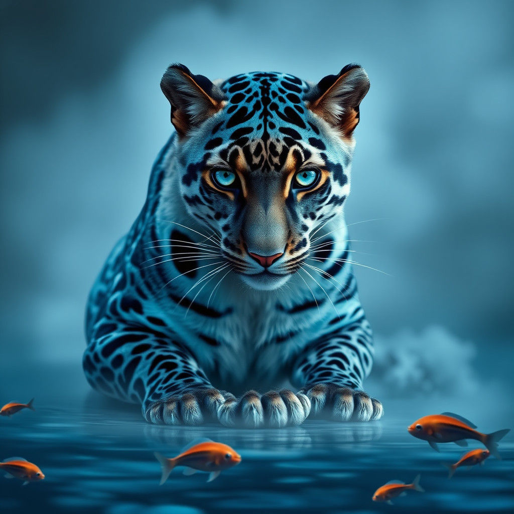 Iridescent Blue Clouded Leopard in Hyperrealistic Style