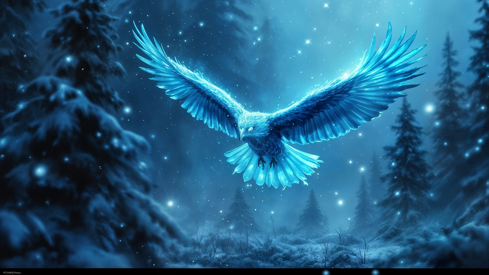 Ethereal Ice Eagle Landing in Nocturnal Blizzard
