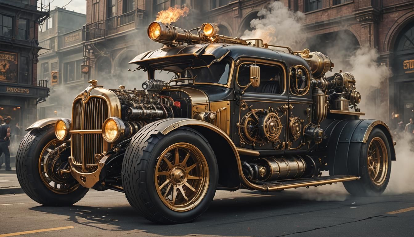 Steampunk,Biomechanical hot rod truck Concept Car,dieselpunk...