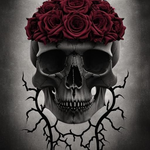Gothic Skull with Roses Digital Illustration