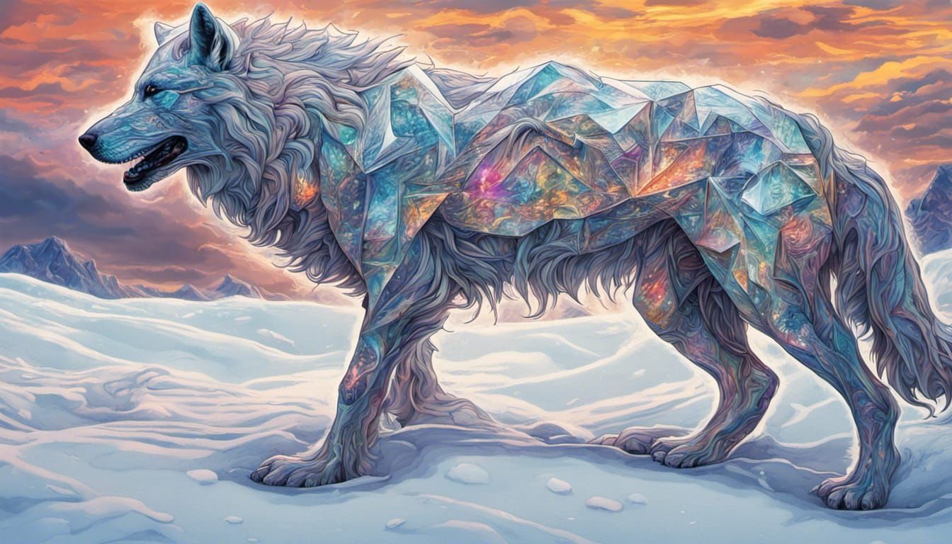 Ethereal Diamond Dire Wolf in Snow