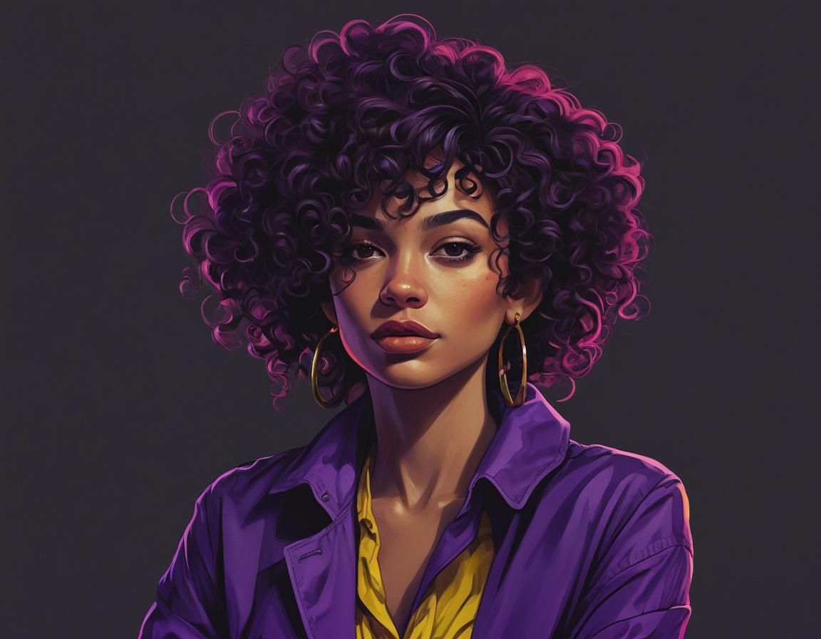 Vibrant Pop Art Portrait of Woman with Curly Hair