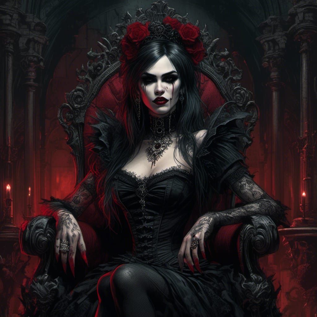 Gothic Vampire Portrait in Ornate Throne Room