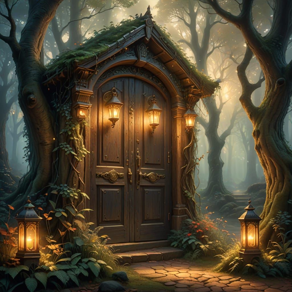 Misty Forest Door in Ethereal Fantasy Style