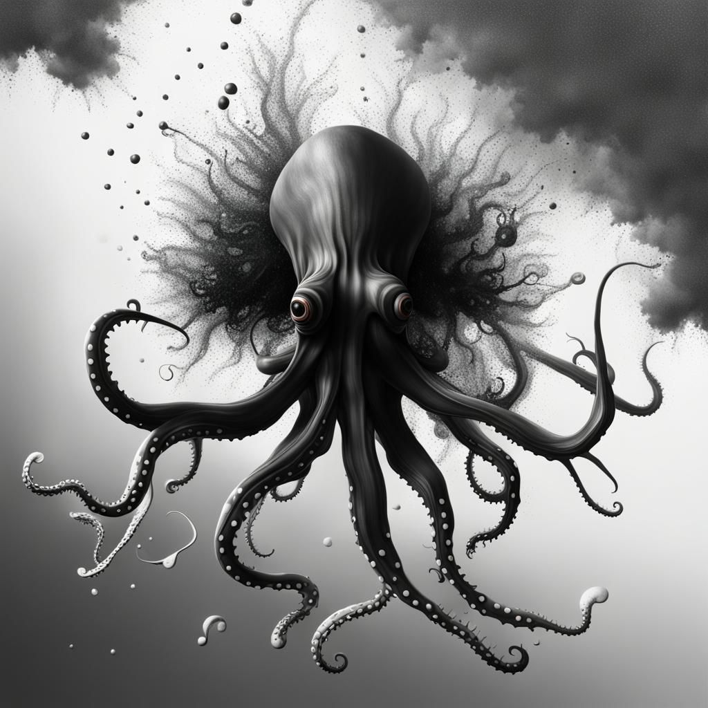 Giant Squid Creates Ink Splatter Dot Art