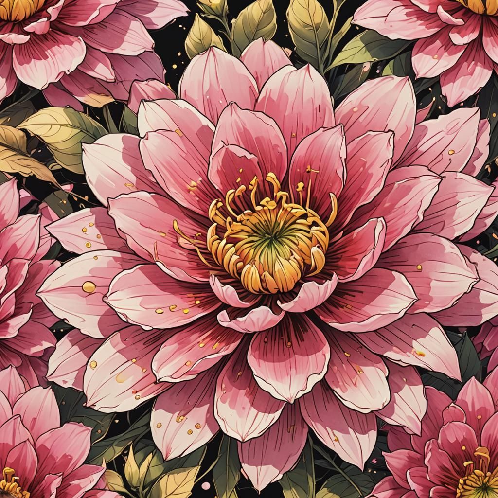 Vibrant Pink Flower in Anime Manga Style