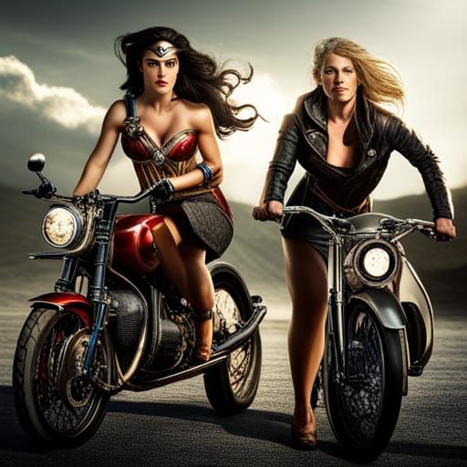 Wonder Woman and Cinderella's BMW Motorcycle Race
