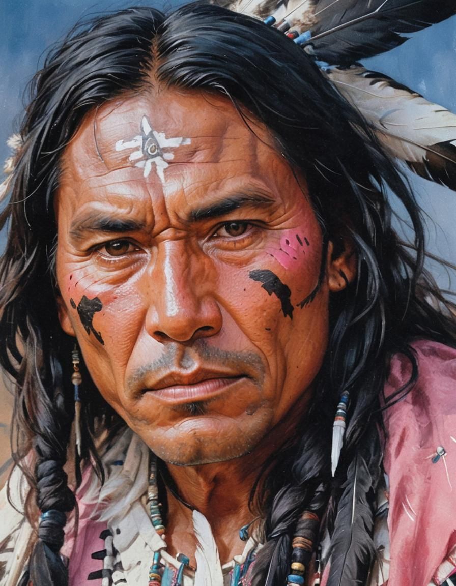 Native American Warrior with Unyielding Determination