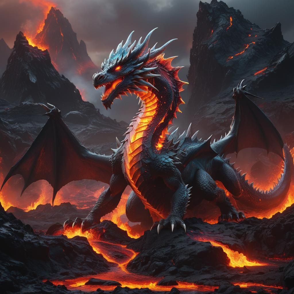 Ice Dragon Stands Tall in Lava Field