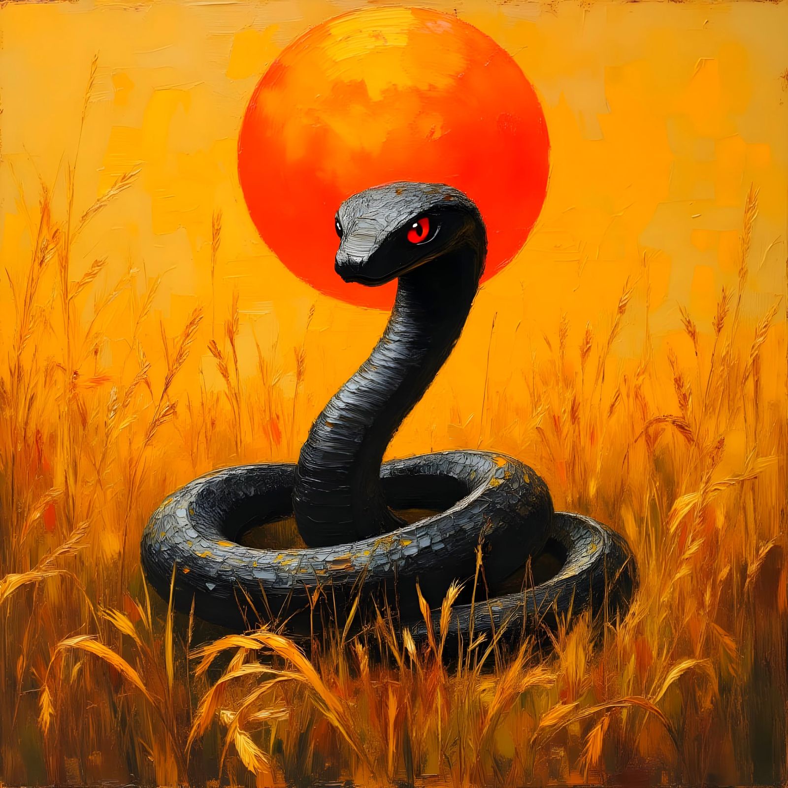 King Cobra in Golden Wheat Field Painting
