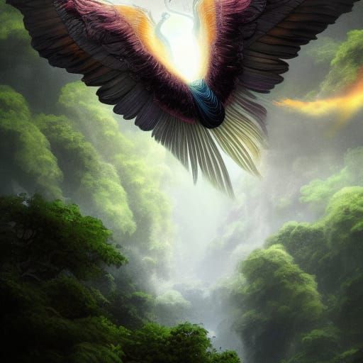 Winged Serpent Over Jungle Temple, Dark Fantasy Art