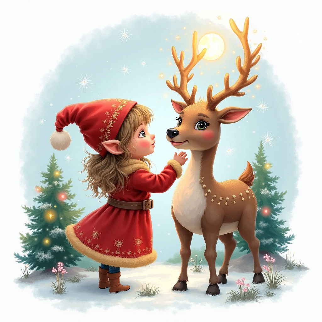Enchanted Christmas Sprite and Reindeer Fantasy