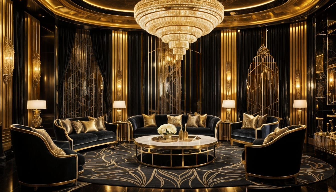 Luxurious Art Deco Living Room with Geometric Patterns