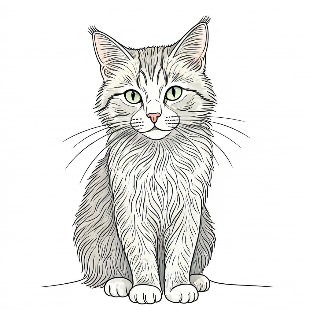 Surreal Cat Drawing in Continous Line Style