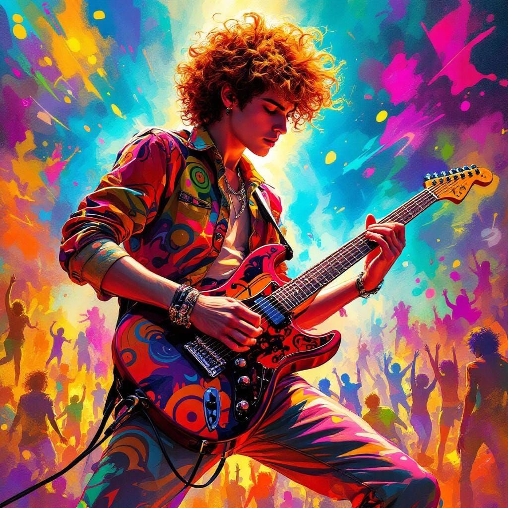 Funky Musician Concept Art on Neon Stage