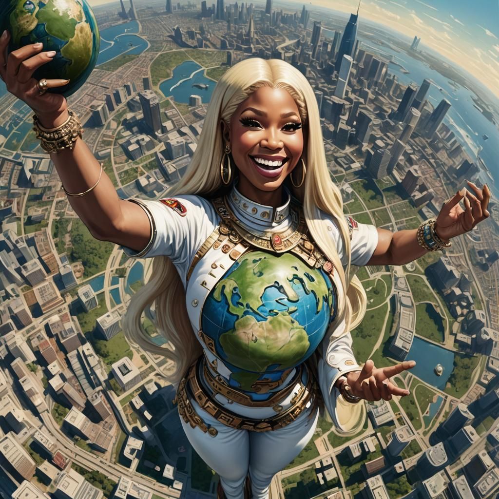 Giantess Nicki Minaj Triumphs Over Earth in a Sinister Pose