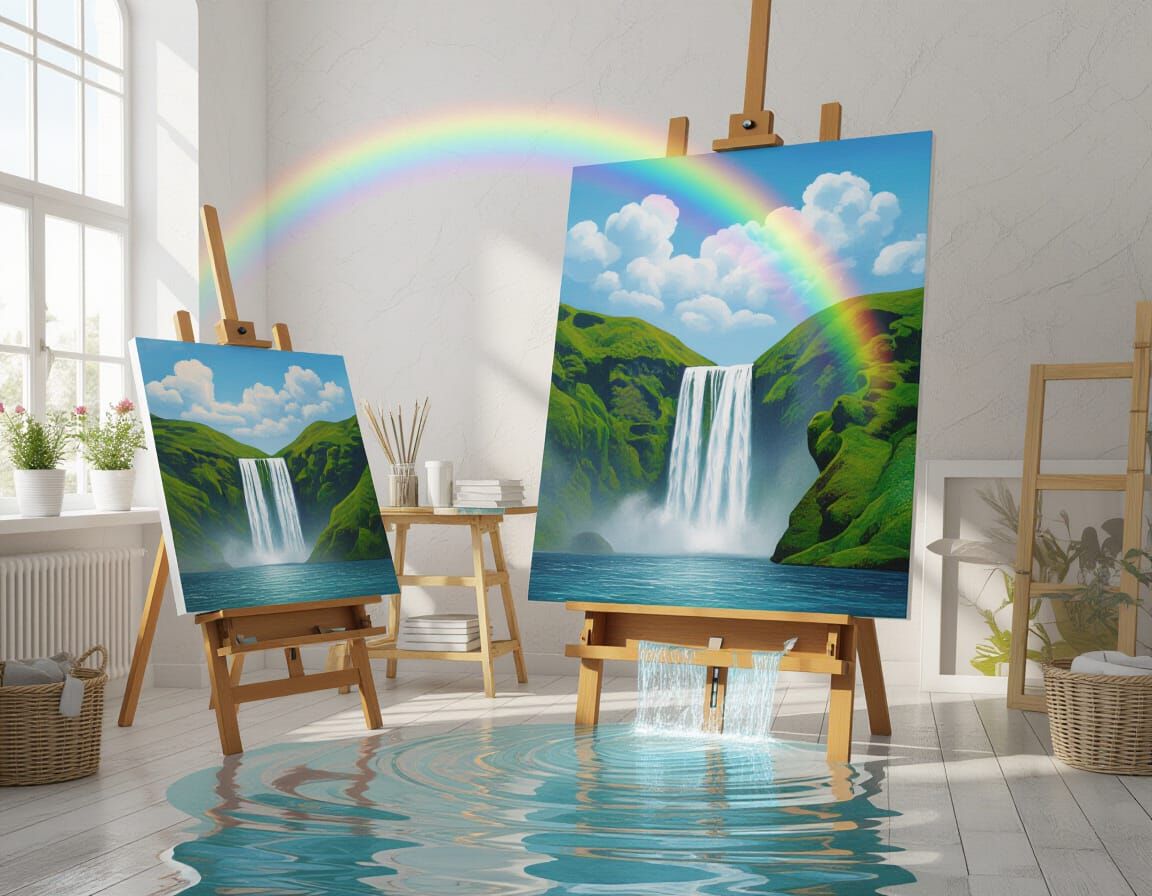 Art Comes Alive: Waterfall Escapes Painting into Studio