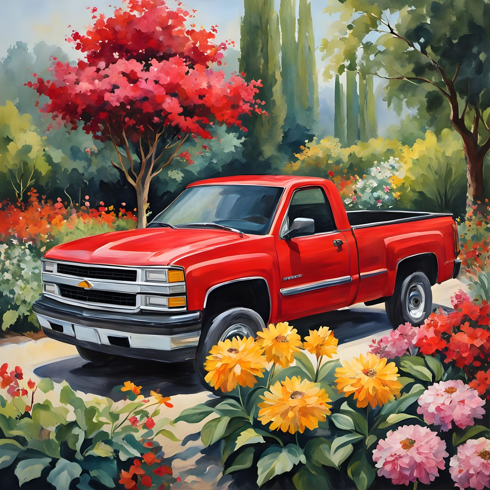 Red 1998 Chevrolet Silverado Z71 in Epic Impressionist Style