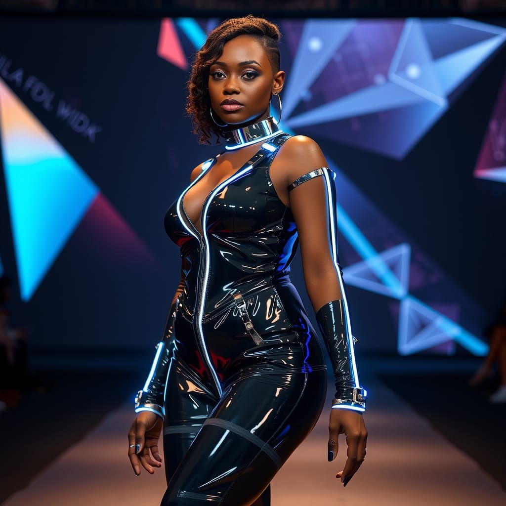Cyberpunk Model in Chrome and Latex Outfit
