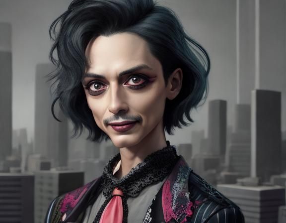 Young Man in Business Suit with Poodle in Cityscape