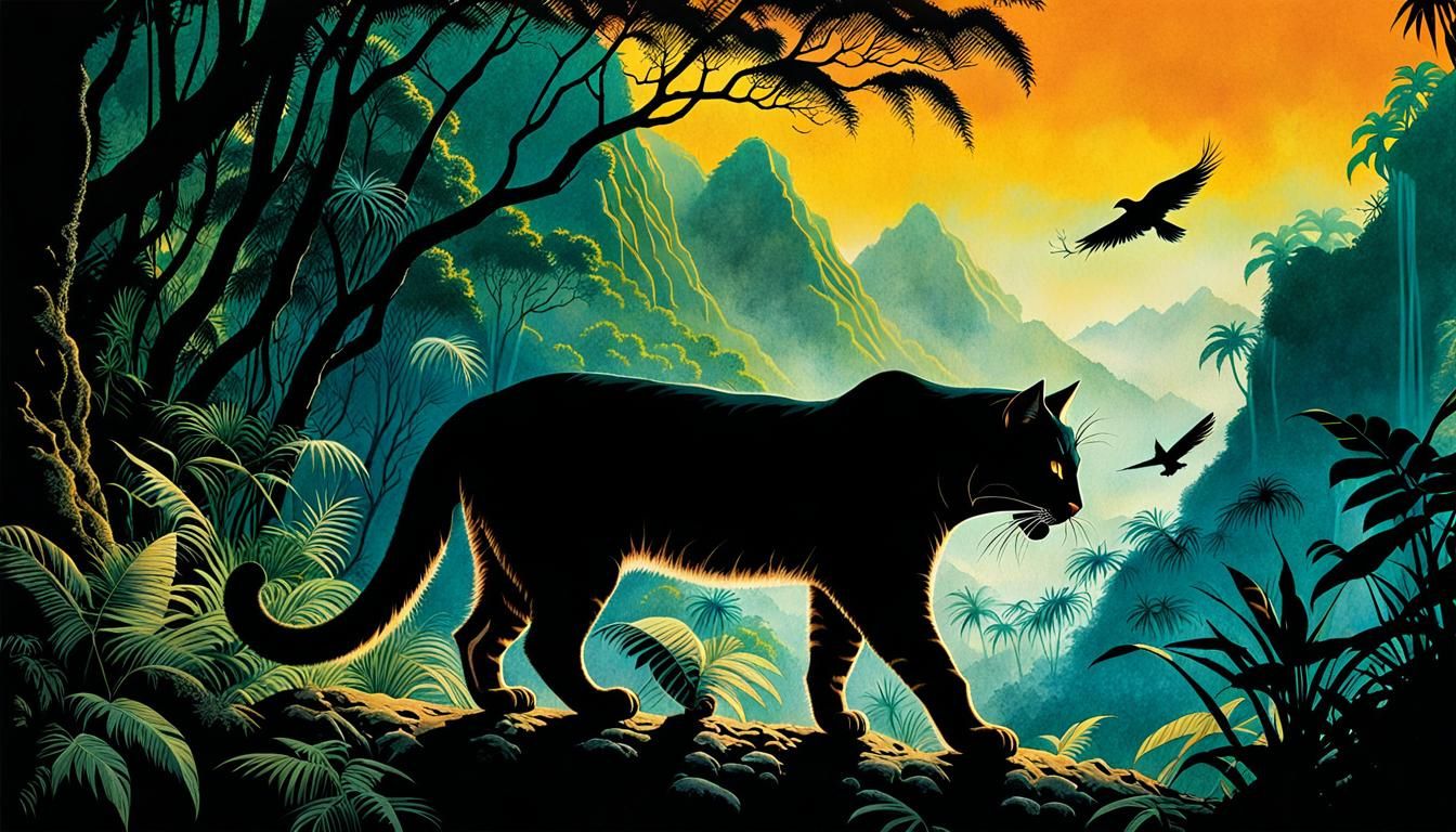 Jungle Cat Silhouette in Chiaroscuro Environment