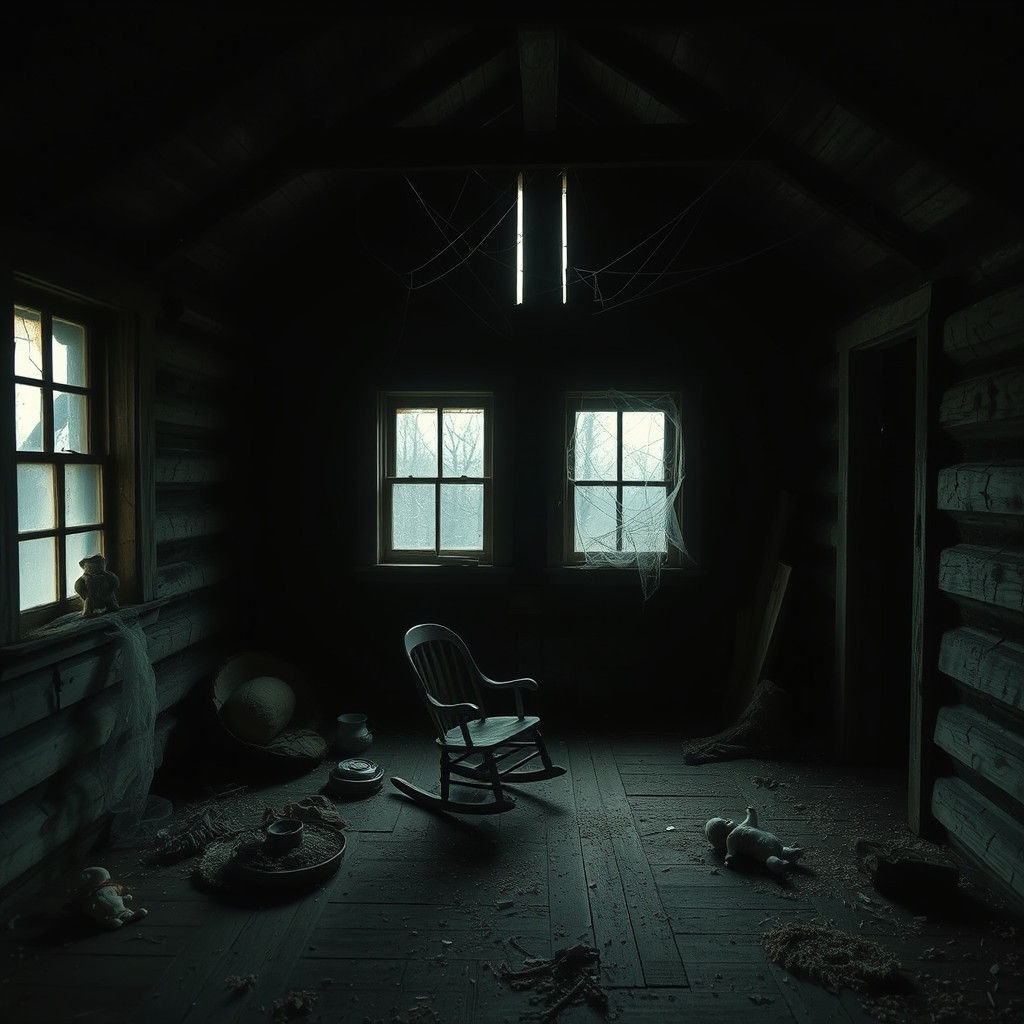 Eerie Abandoned Cabin Interior in Film Noir Style