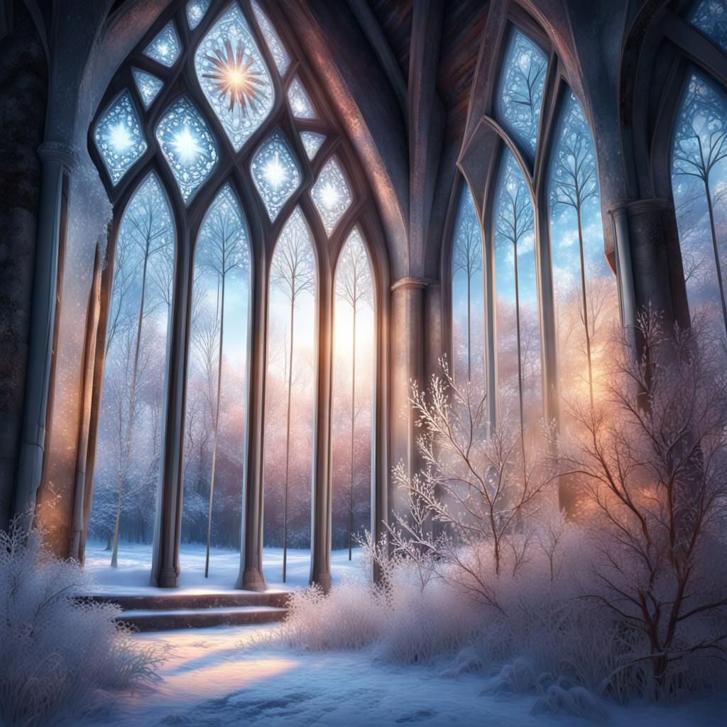 Winter Landscape: Church with Frost Flowers