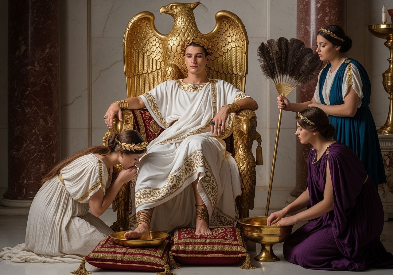 Young Emperor on Golden Throne in Lavish Palace