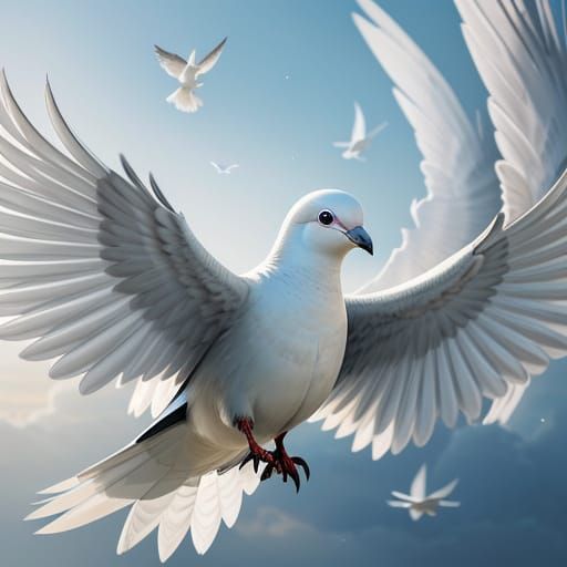 Hyper-Realistic Dove in Ethereal Flight
