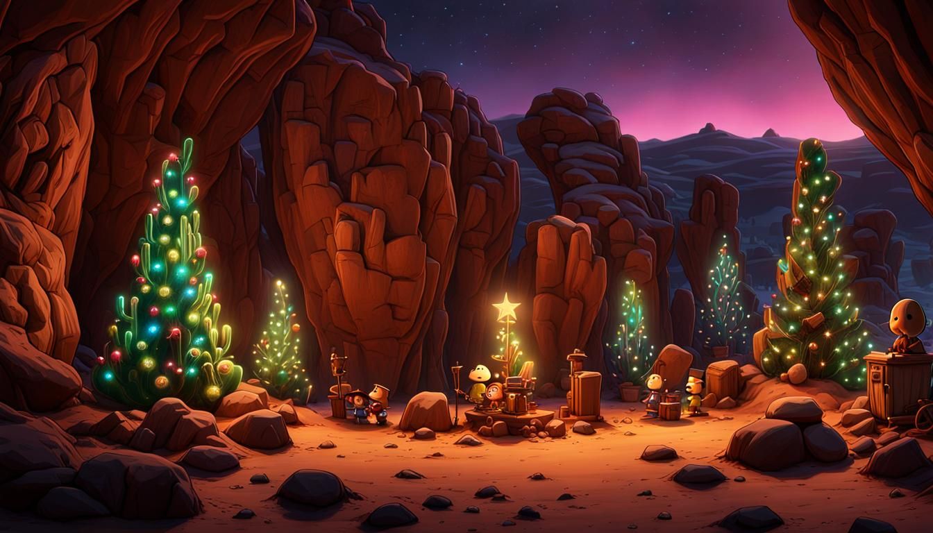 Surreal Desert Landscape with Charlie Brown Trees