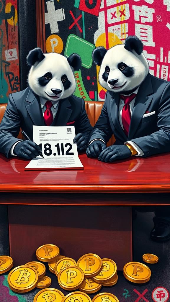 Panda Businessmen Sign Agreement in Street Art Style