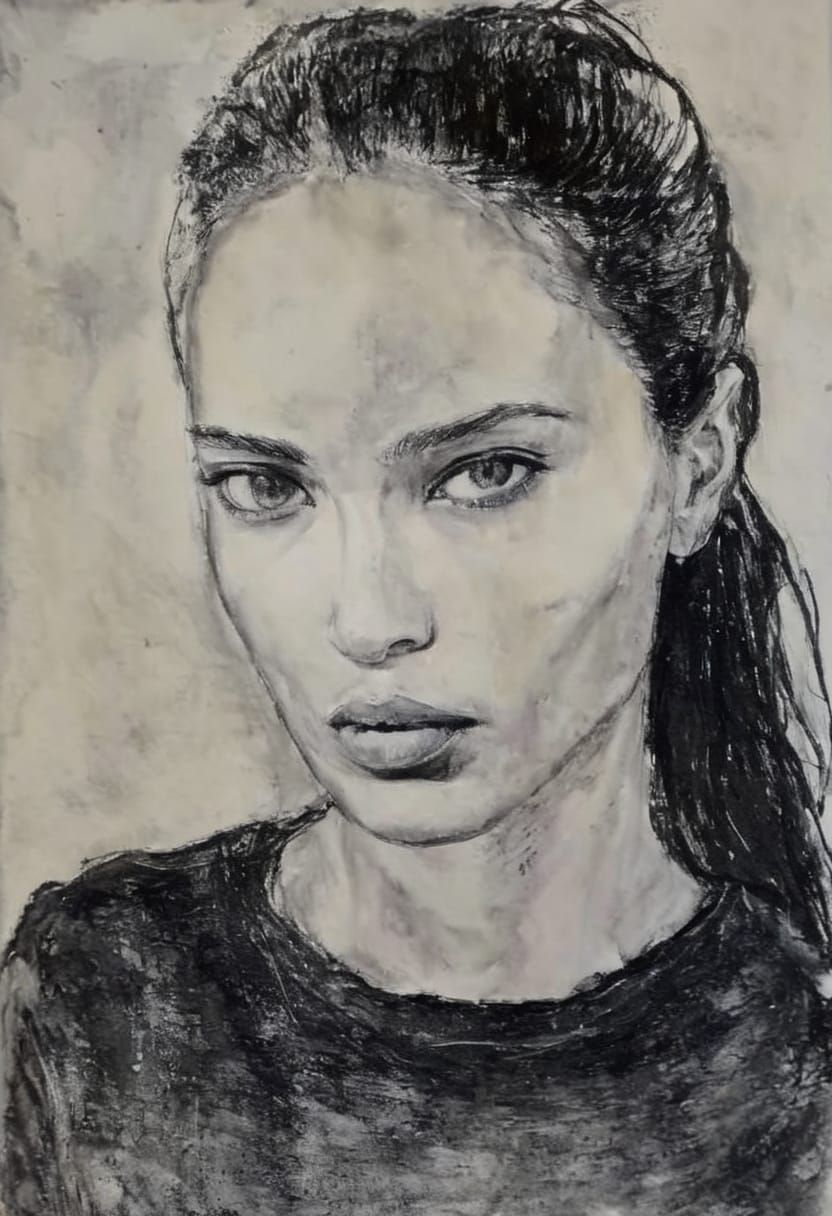 Goth Girl Portrait in Impasto Style