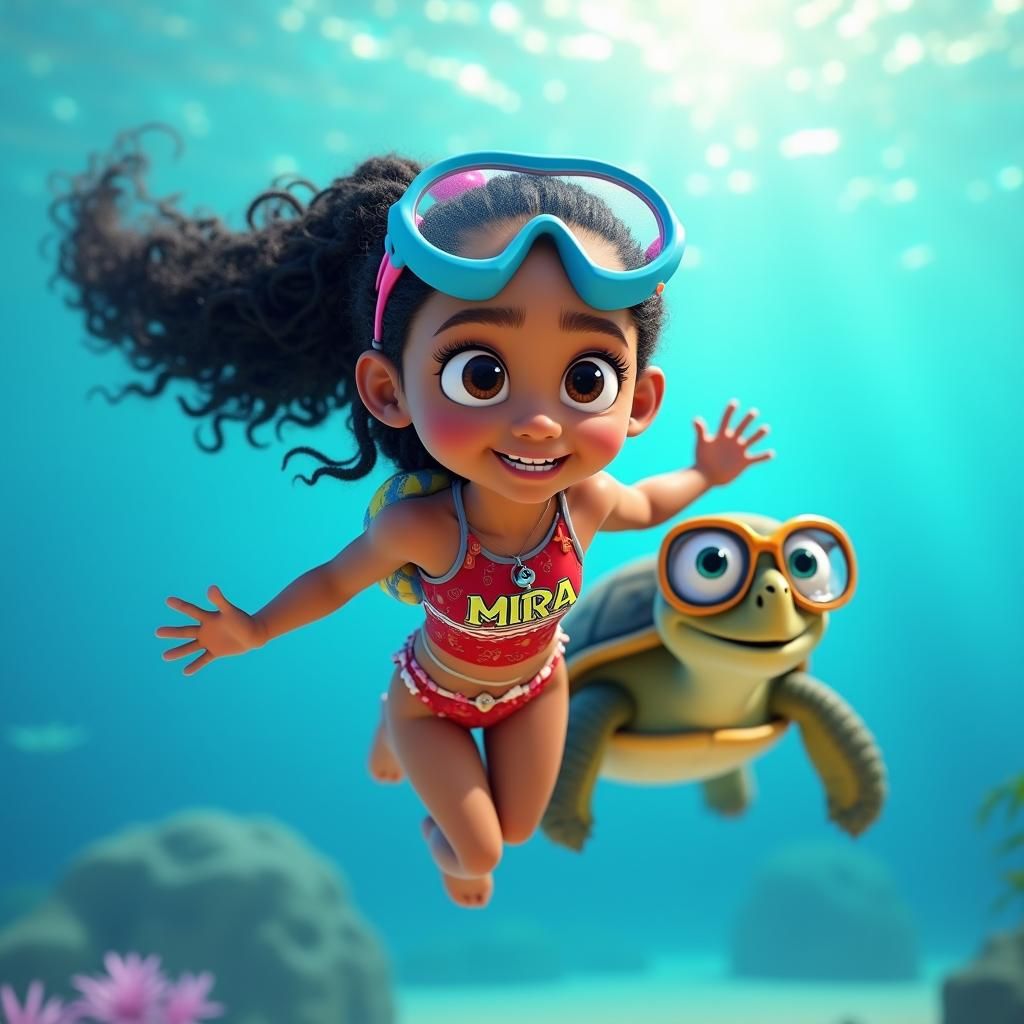 Moana Snorkeling with Turtle: 3D Digital Art